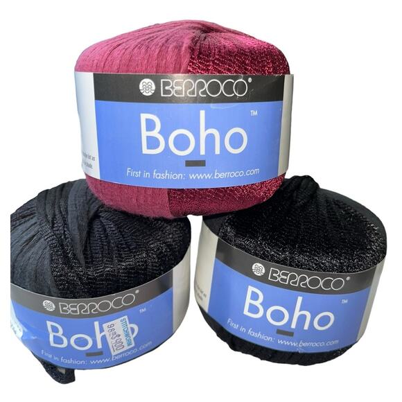 3 Skeins Berroco BOHO Worsted Yarn 🧶 9214 Black & 9276 Dk Red - Picture 4 of 12